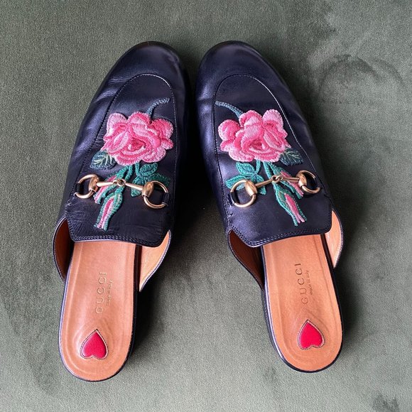 Gucci Shoes - Gucci Princetown Loafer Mule with Flower Rose